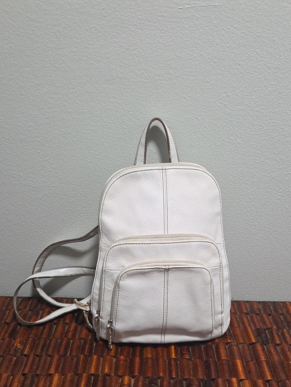 Tignanello White Mini Backpack with Front Zip Pockets